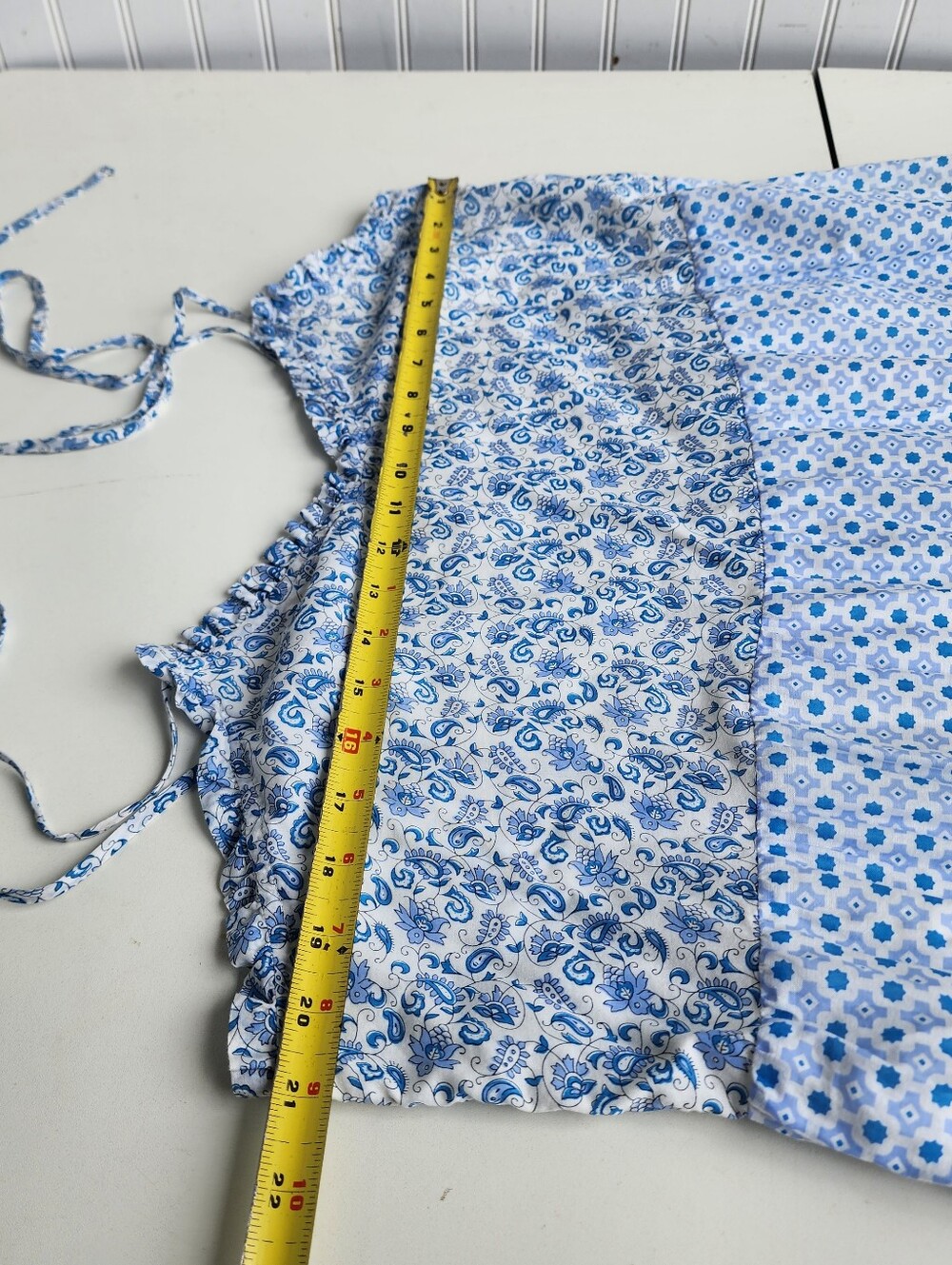 J. Crew Blue White Mixed Print Tiered Cotton Maxi Dress Paisley Striped Tie XL - Picture 10 of 15